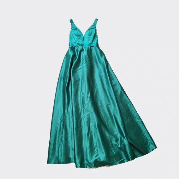 Ashley & Justin Bridesmaids Emerald Green Satin Formal Ball Gown Size 6 NWT Lace - Picture 3 of 15